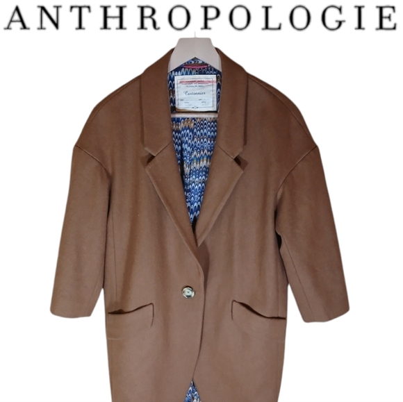 Anthropologie Jackets & Blazers - Anthropologie Cartonnier Womens 3/4 Wool Coat Brown Size Small Cute Earth Tones